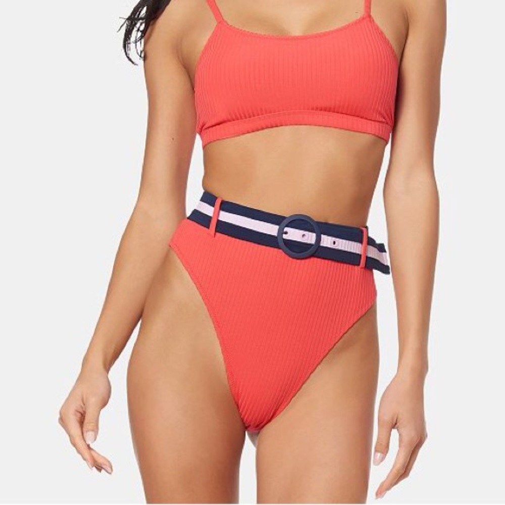 JESSICA SIMPSON Ribbed Belted High-Waist B…